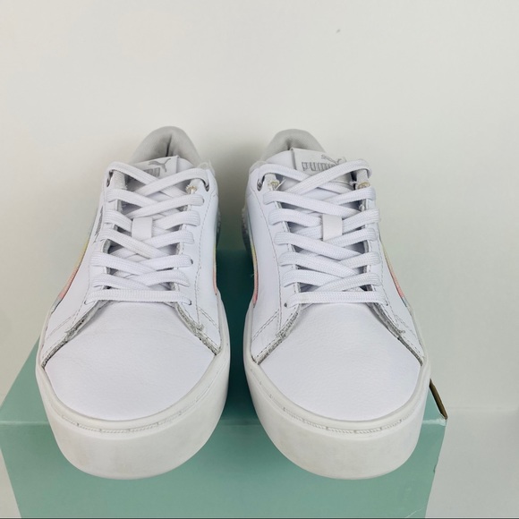 Puma Smash Platform V2 White Tie-Dye Logo Sneakers 383922-01 Women’s Size 7.5 - Picture 5 of 10